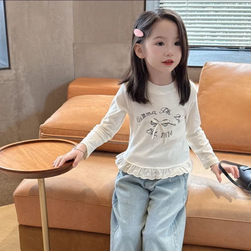 Child Cartoon Kawaii Long Sleeved Autumn New Princess Round Neck Tops Sweet Fashionable T-Shirt Sweat Wicking Moisture Absorbing