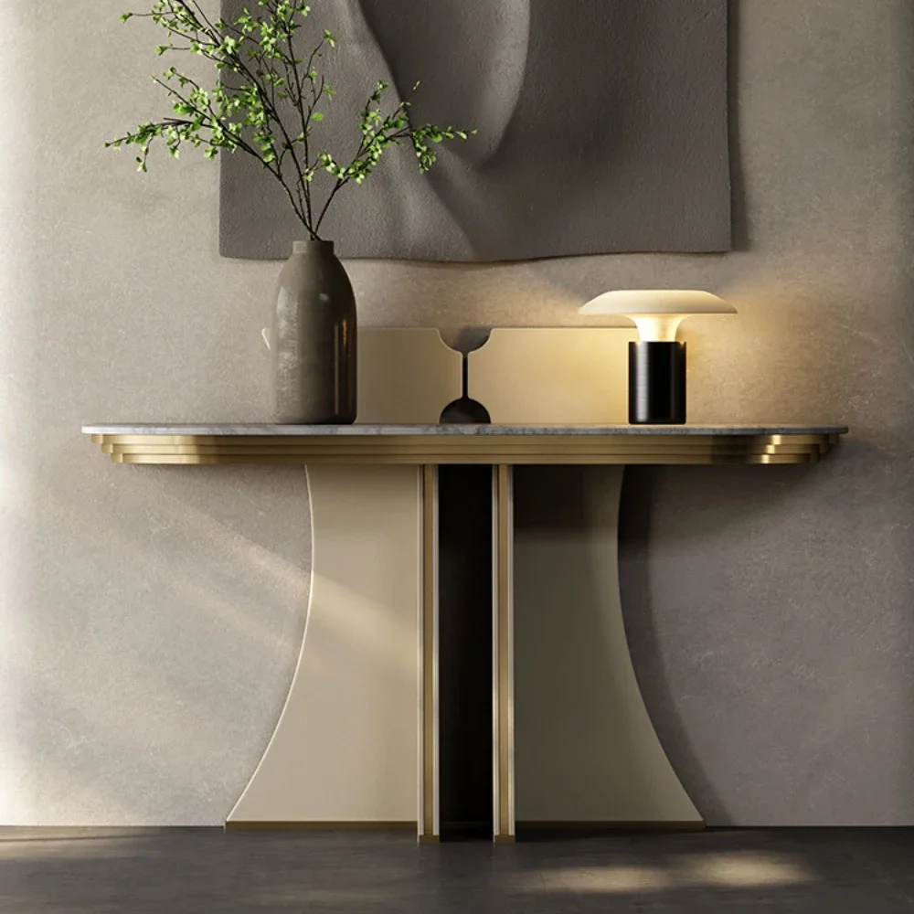 Light Luxury Console Tables Natural Marble a Long Narrow Table Home Side View Modern