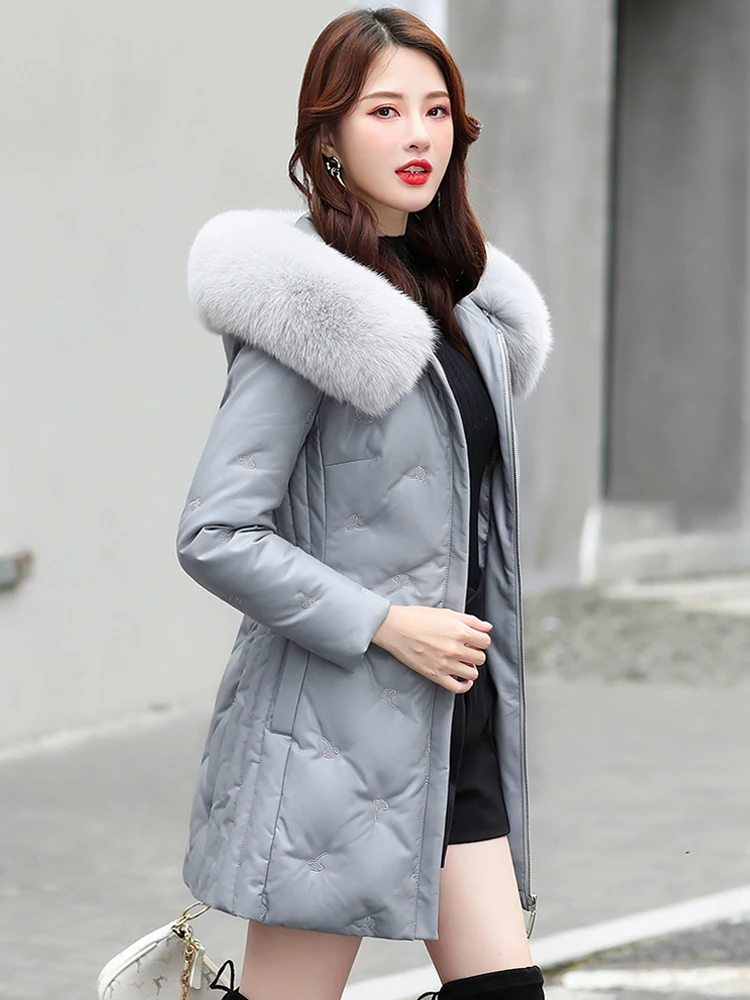  Ning Genuine Leather down Jaet Women's Mid-Length Coat 2025 Winter eepskin Slim Fit Korean Sle Large Size Fur