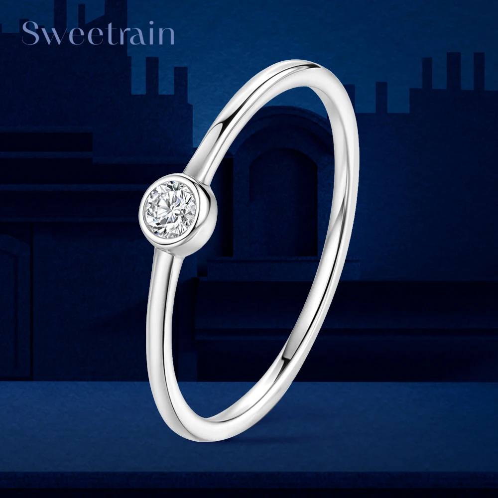 

Кольцо Sweetrain Dainty с круглым муассанитом 0,1 карата, из стерлингового серебра 925 пробы, минималистичное, для свадьбы и помолвки, ювелирное украшение для женщин