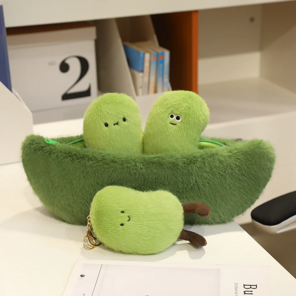 Cartone animato verde soia cialda di piselli peluche Kawaii Keychian bambola di pezza pianta pendente impiccagioni borsa decorazioni per la casa regalo di compleanno per bambini