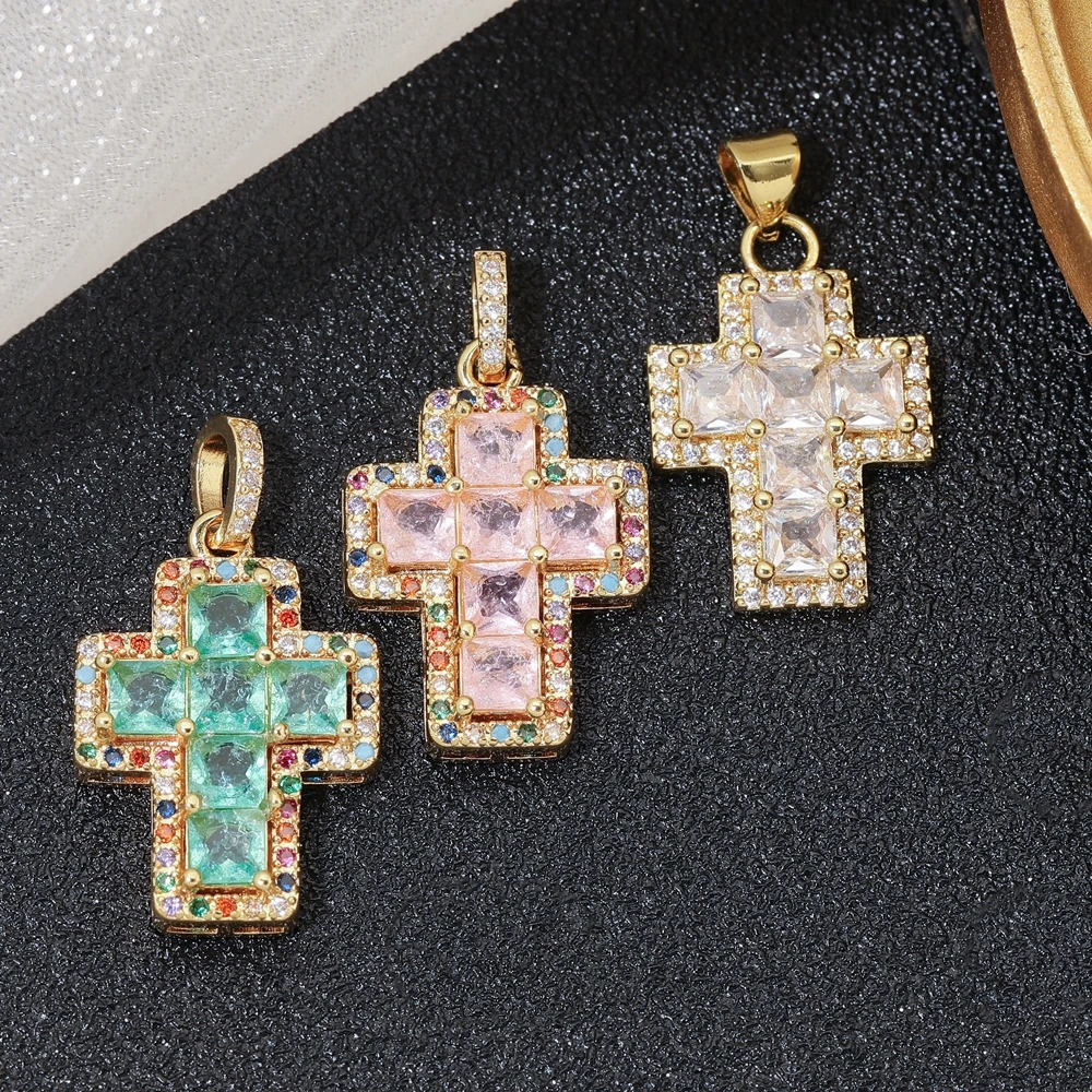 Juya DIY religiösen Schmuck liefert handgemachte bunte Zirkonia 18 Karat echt vergoldet Saint Christian Cross Charms Großhandel – Detail 11