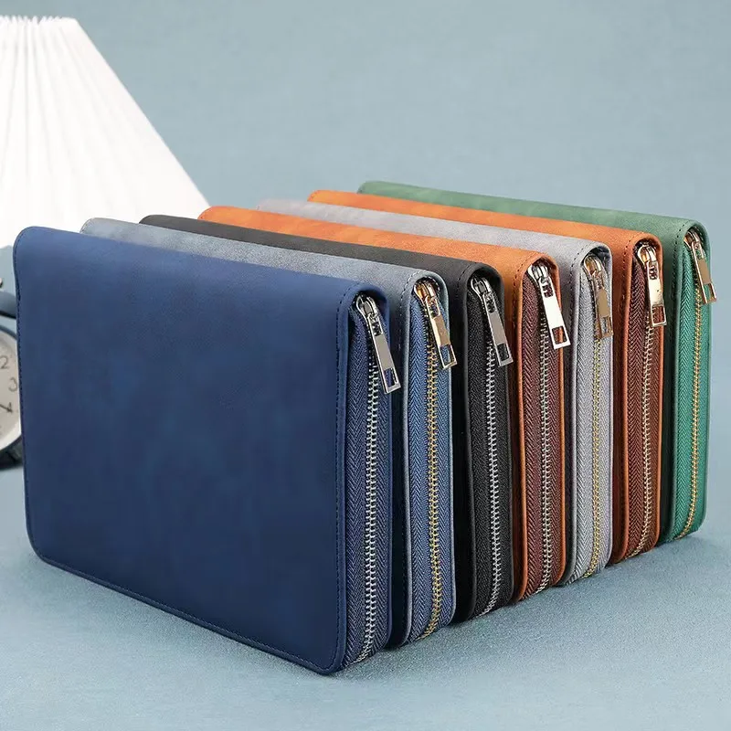 A5 Business Ring Binder Card Slots Travel With Calculator PU Leather Cover Loose Leaf Zipper Notebook Multifunctional