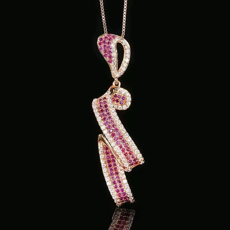 Luxury Rose Gold Toned Pink White Gemstone Streamer Ribbon Shape Jewelry Adjustable Rings Earrings Necklace for Women's Fashion