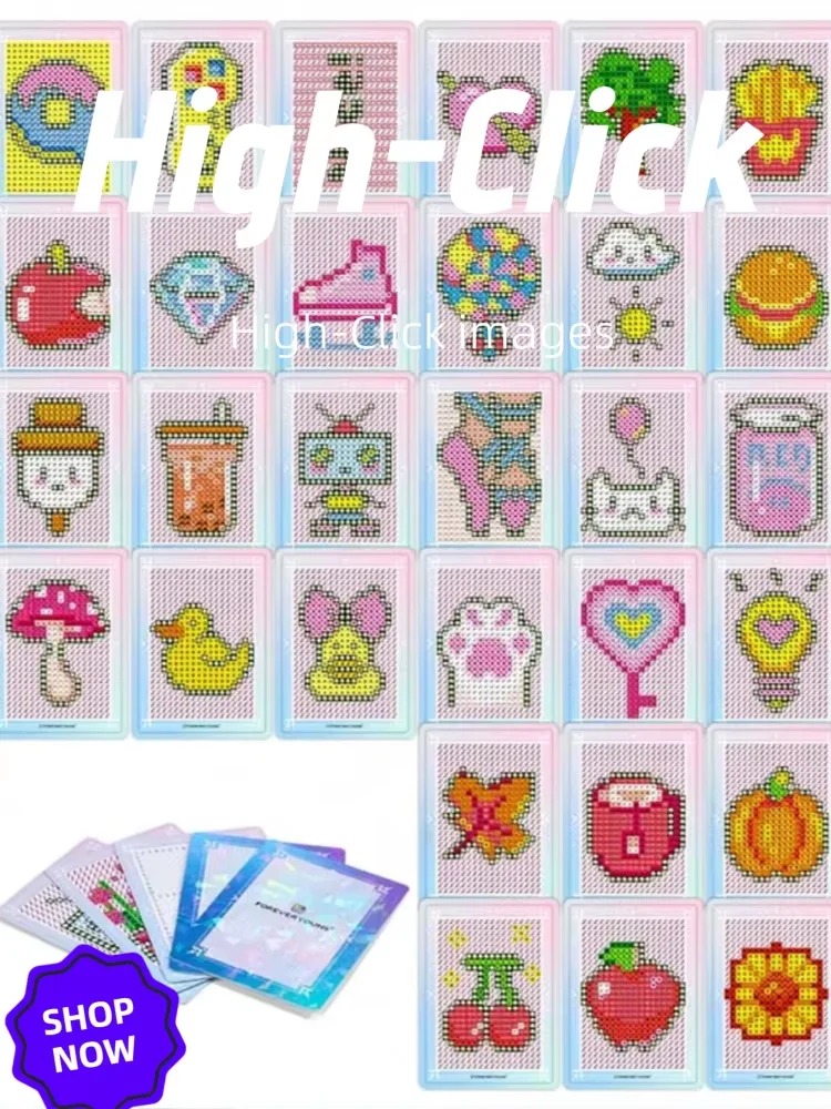 30Pcs Holographic Mini Diamond Art Cards, 3 Inch Round Diamond Template Cards, Cute Daily Cartoon Patterns for Leftover Drills