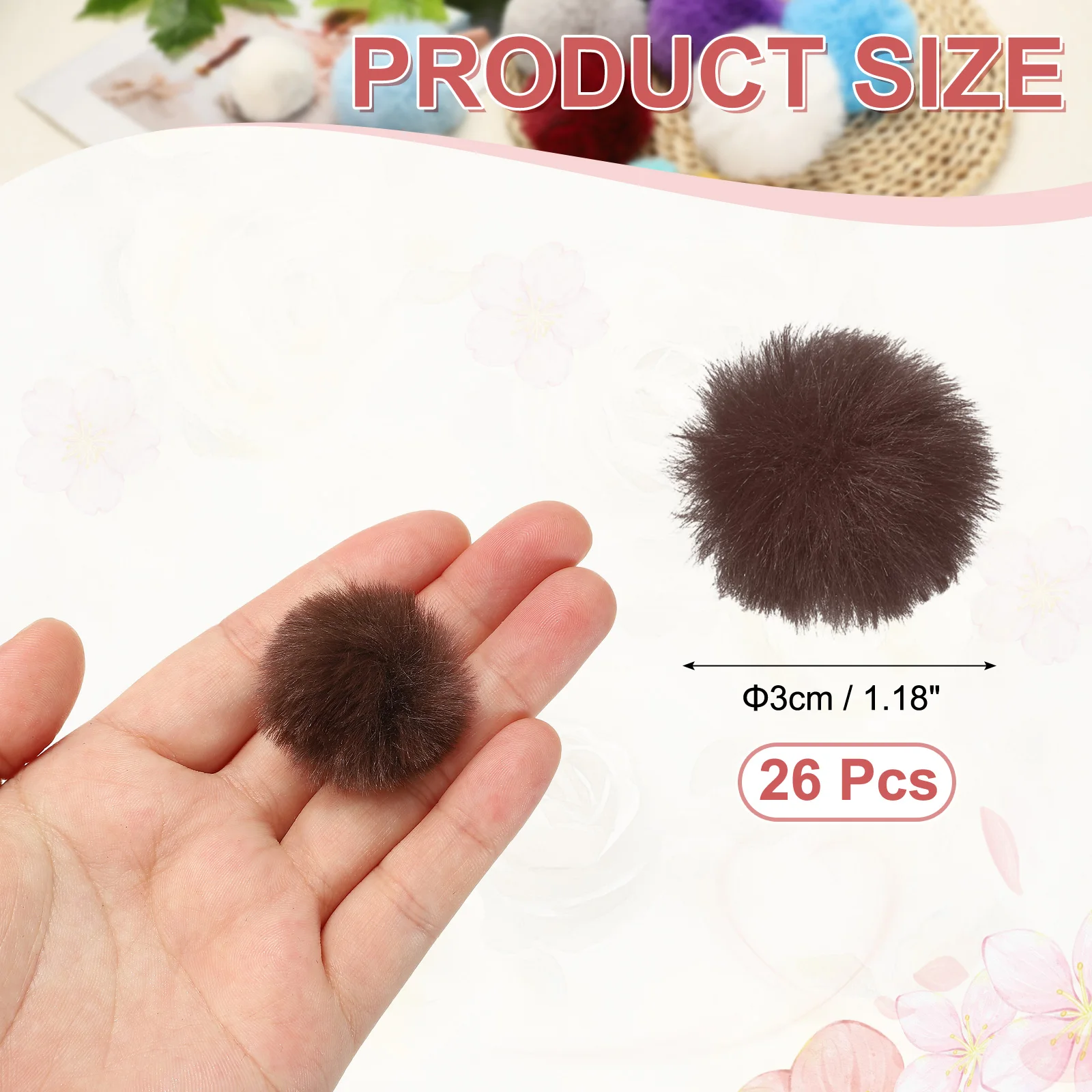 1.2 Inch Faux Fur Pom Poms for Hats, 26 Pcs Soft Faux Rabbit Fur Small Fluffy Pompom Balls with Elastic Loop for DIY Keychains