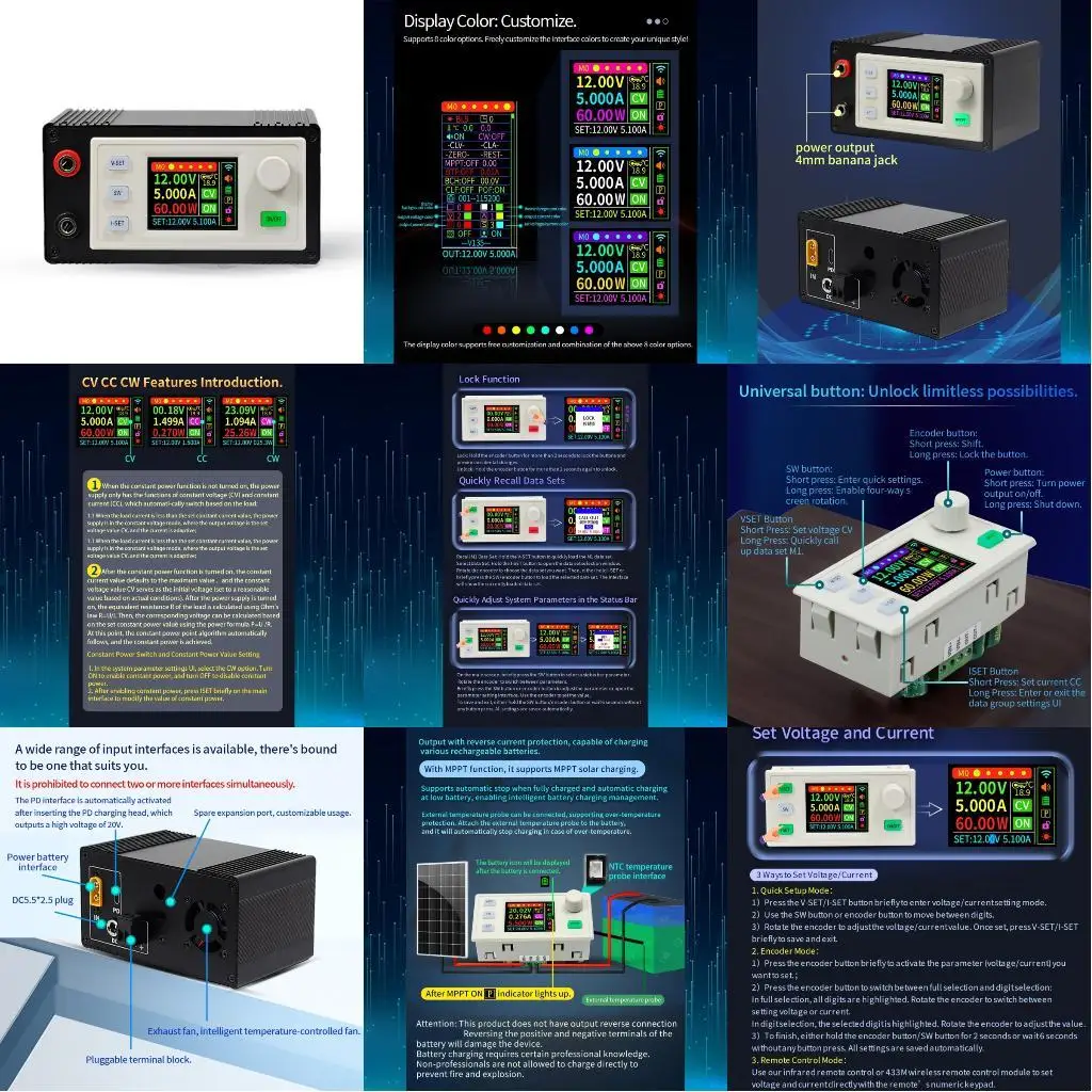 

652F Programmable Power Supply Modules 120W Constant Current Voltages Control Solar Charging with Transmission Interfaces