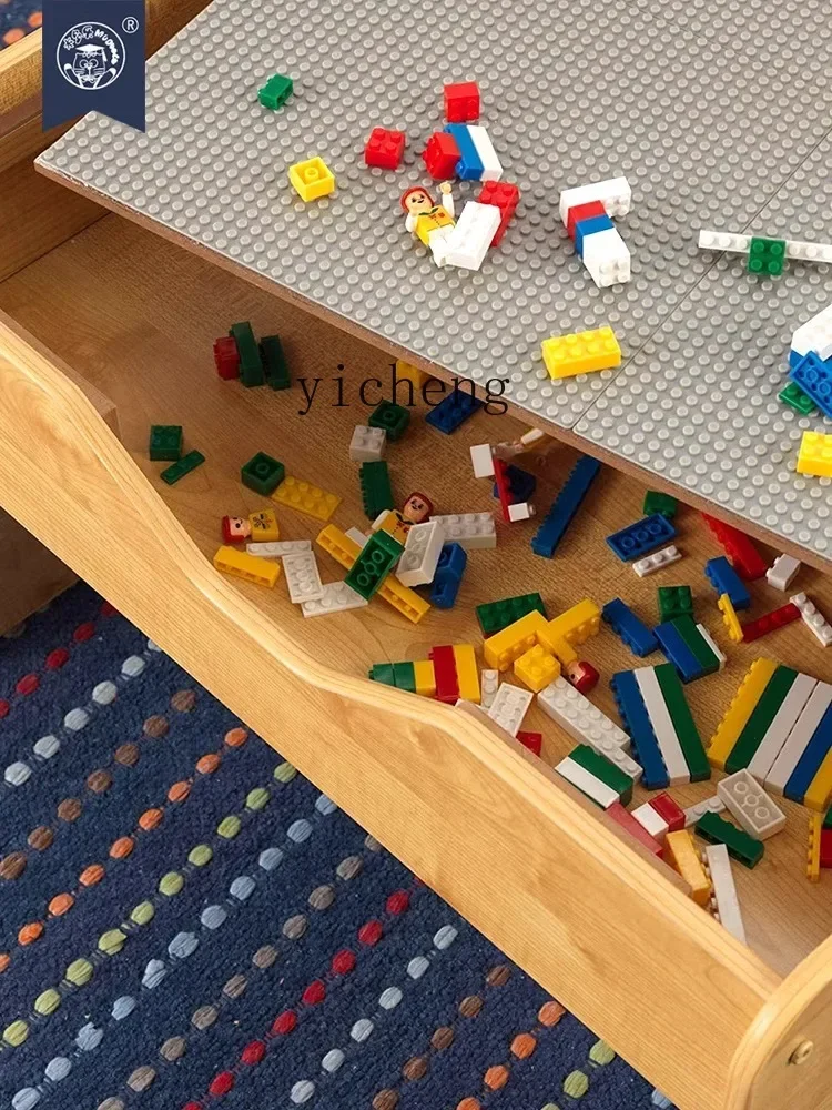 ZK Großer Bausteintisch für Kinder, multifunktionaler großer Partikel-Baby-Puzzle für Jungen und Mädchen, zusammengebauter Spielzeugtisch aus Holz