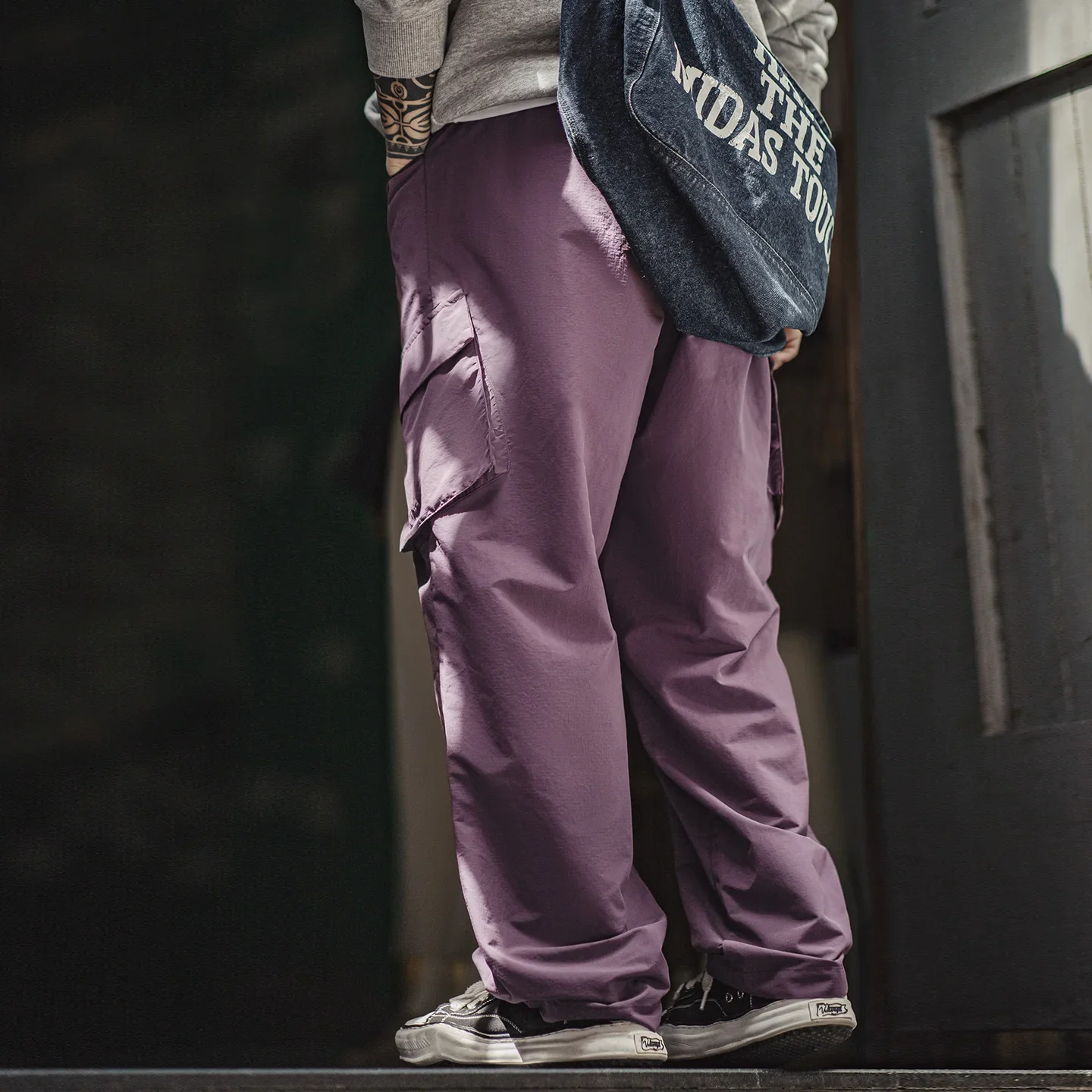 Maden Pantalones cargo ligeros de secado rápido para exteriores para hombre, pantalones de senderismo morados resistentes al agua con pantalones transpirables con múltiples bolsillos
