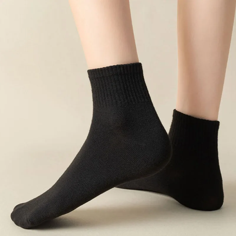 Chaussettes fines blanches résistantes à l'usure pour femmes, chaussettes de rinçage, respirantes, confortables, solides, document, tendance, printemps, automne, été, 5 paires