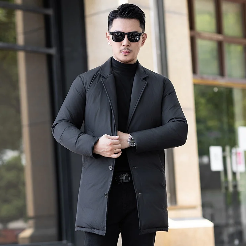 

Ультралегкая ультратонкая мужская пуховая куртка-пуховик с воротником-стойкой, средней длины, утепленная, новая зимняя коллекция