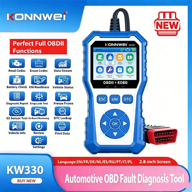 2026 KONNWEI KW330 Car OBD2 Fault Scanner Engine Battery Test Fault Code Clear Real-Time Data Professional OBD Inspection Tool