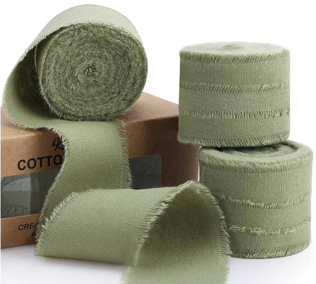 

Sage Green Ribbon 1-1/2 x 15 Yards Handmade Cotton Frayed Fringe Fabric Ribbons for Crafts Flower Bouquets Wedding Baby Shower