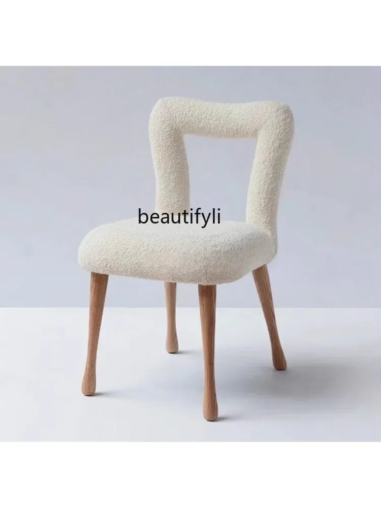 TTT Medieval simple solid wood lamb wool hemming back chair model room hotel practical leisure dining chair