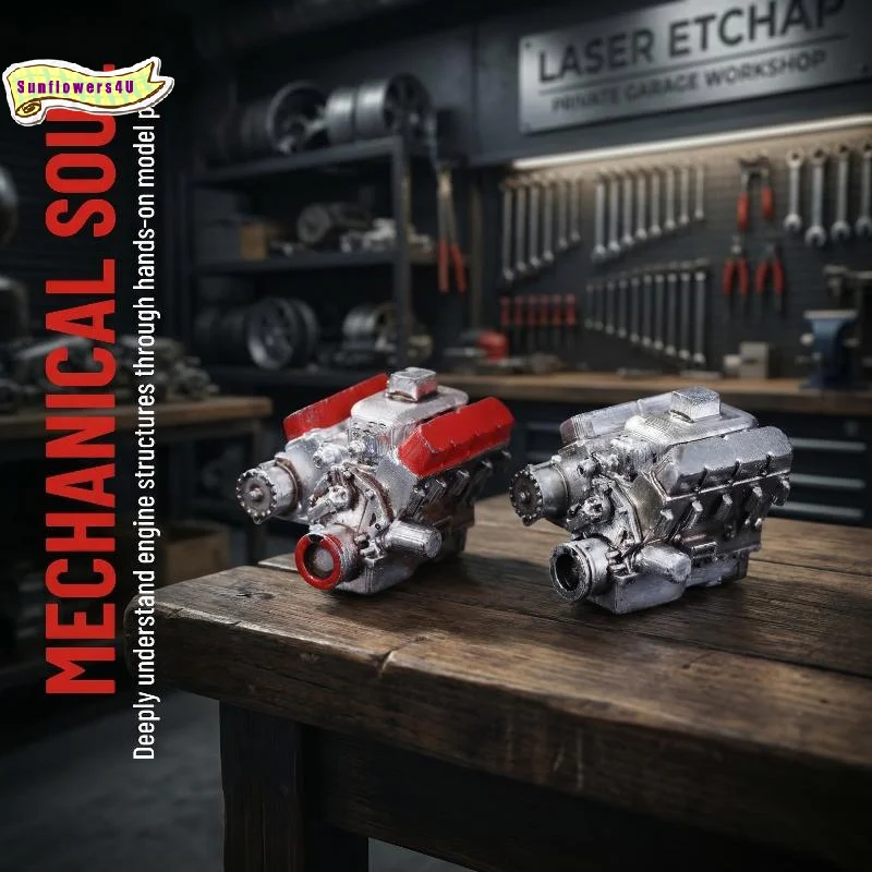 1:64 Simulated Engine Model Miniature Garage Scene Micro Sand Table Ornament for Model Car Collector Display Decor