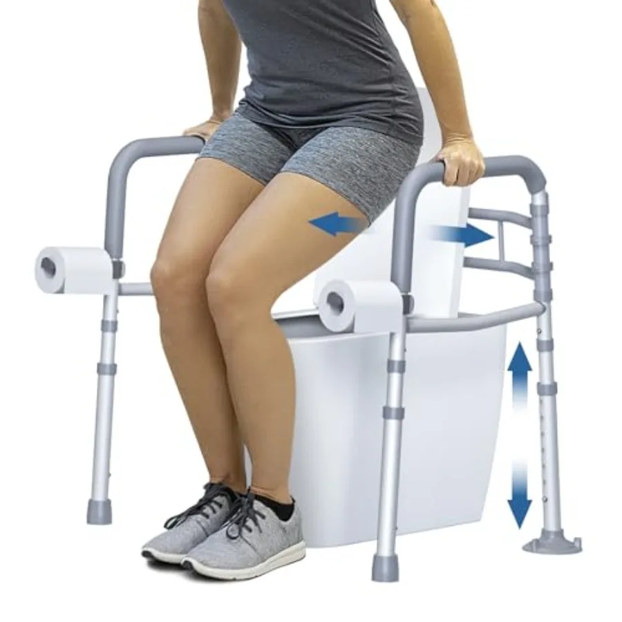 

Складные поручни для унитаза для пожилых и людей с ограниченными возможностями, регулируемая высота, ручки из нержавеющей стали, выдерживают до 136 кг, подходят для любого унитаза, не ржавеют