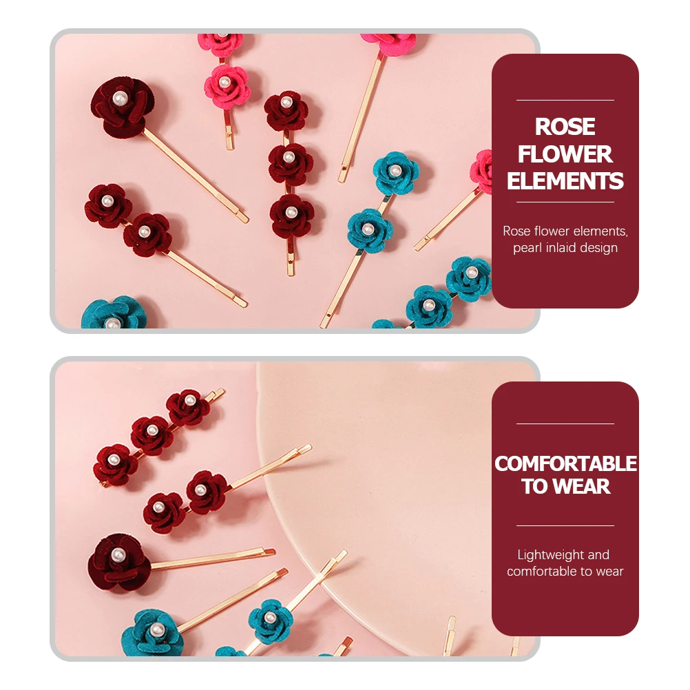 

3pcs Pearl Hair Pins Floral Accessories Pink Red Brides Girls Wedding Decorative Clips Rose Hair Barrettes Women Teens
