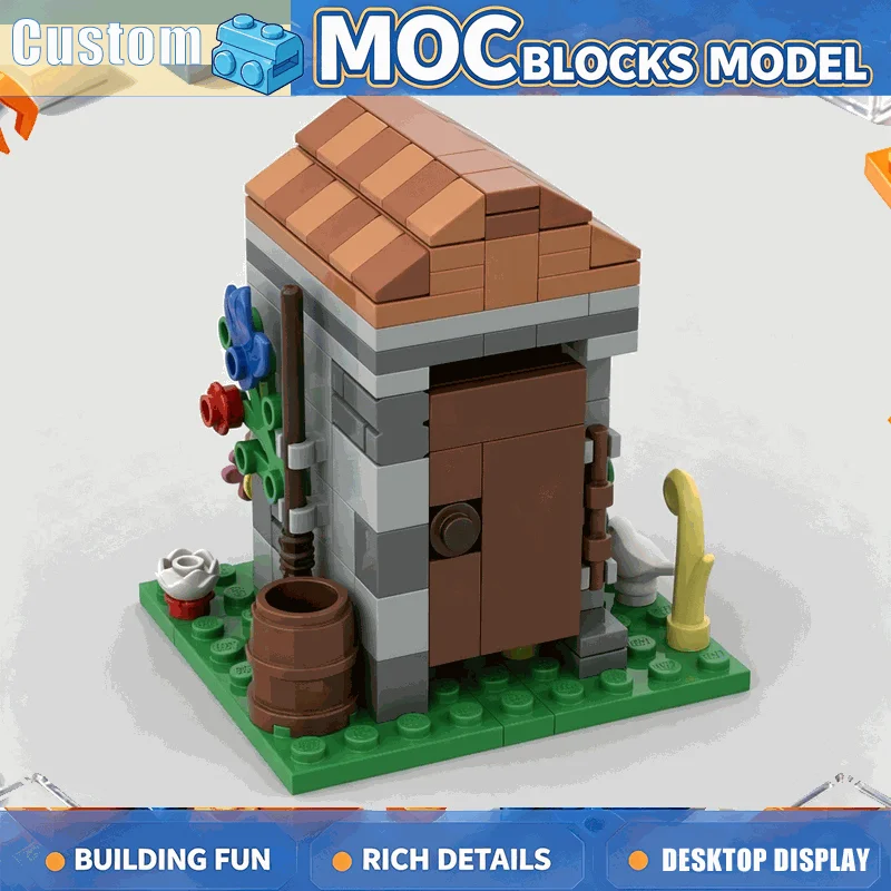 137PCS Medieval Garden Outhouse Building Blocks Rustic Cottage Bathroom Model DIY Assembly Set Creative Village Display Gifts