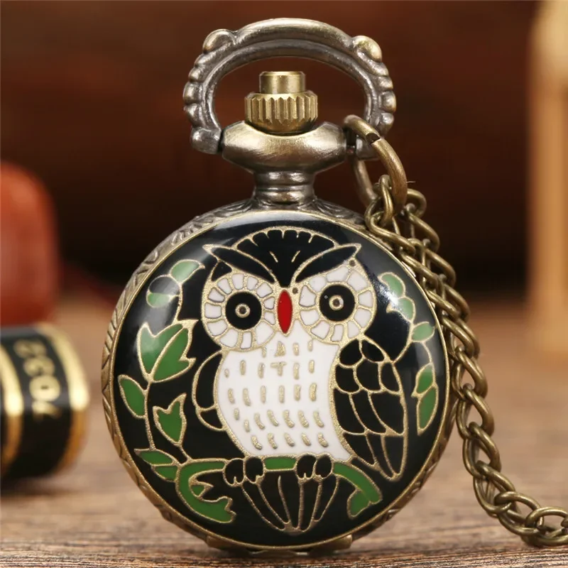 Old Fashion Lovely Owl Design Pocket Watch Cute Animal Theme Quartz Pocket Watch for Men Women Pendant Clock with Sweater Chain