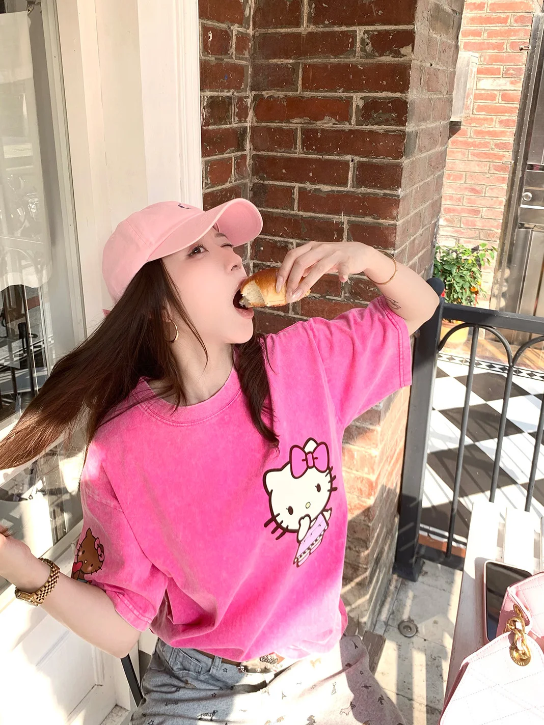 

Розовая футболка Xuekeke с коротким рукавом и принтом котенка, женская летняя футболка в стиле Lazy Sweet, облегающий топ, повседневная свободная модель из хлопка