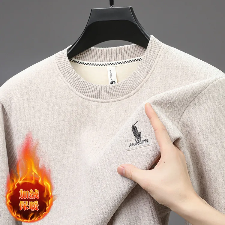 

Мужской цветной круглый вязаный свитер Thiened Fce на подкладке, зимний теплый топ, шерстяной удобный удобный полиэфирное волокно