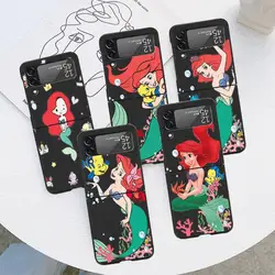 Disney Little Mermaid Ariel Case for Samsung Galaxy Z Flip 4 3 5 5G Flip Shockproof 6.7 Inches Black Hard PC ZFlip 4 Phone Cover