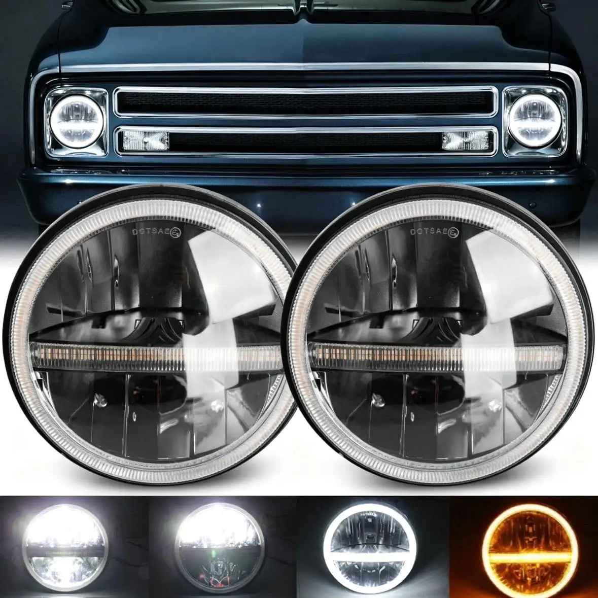 BraveWAY 7 Zoll LED-Scheinwerfer H4 Hi-Low Dual Color DRL Angel Eye Blinker für 4x4 Jeep Wrangler TJ JK LJ CJ Land 12V 24V Offroad-Einsatz