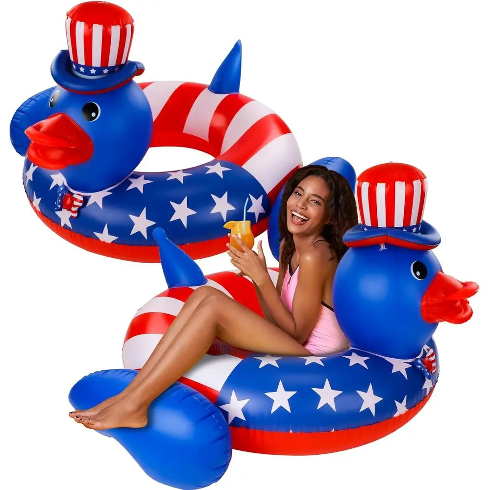 Patriotic Giant 4th of July Pool Floats, Red White Blue Swim Rings for Summer Beach Parties, USA Memorial Day Celebration