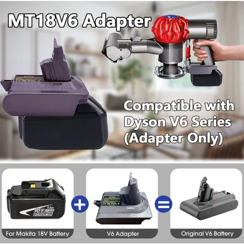 

HAKSINKY Li-ion Battery Adapter Converter MT18V6 for Makita BL1830 Battery Convert To Work for Dyson V6 Series Vacuum Cleaner