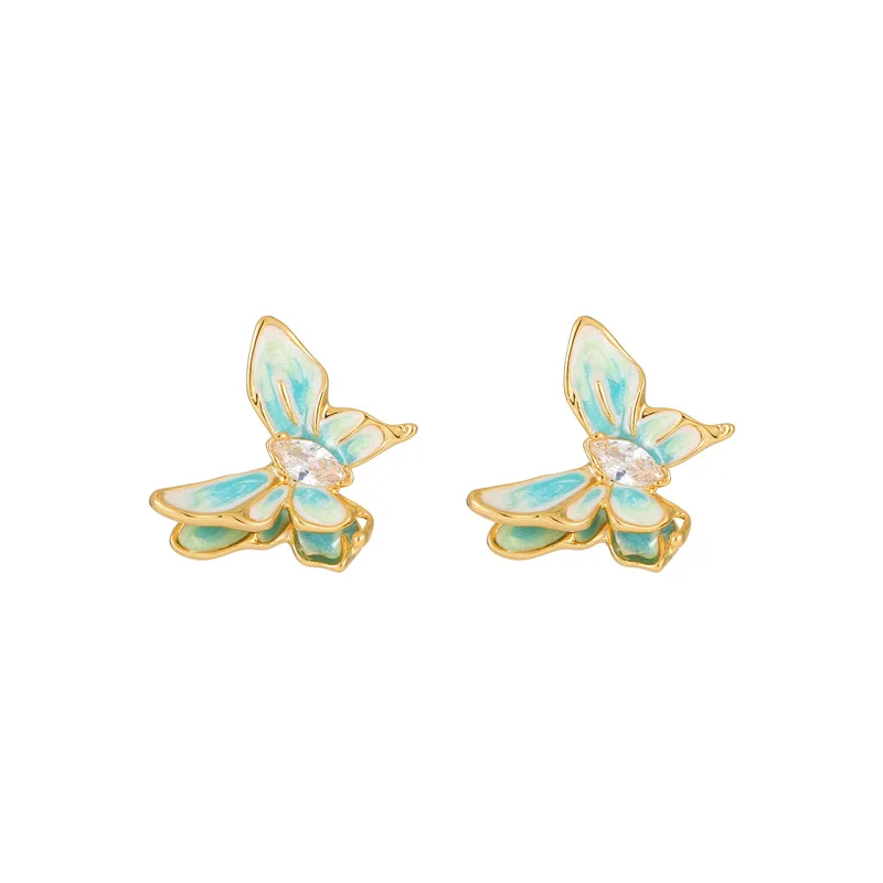 The new oil-drop zircon butterfly earrings feature a unique and luxurious design, presenting an elegant and fashionable look.