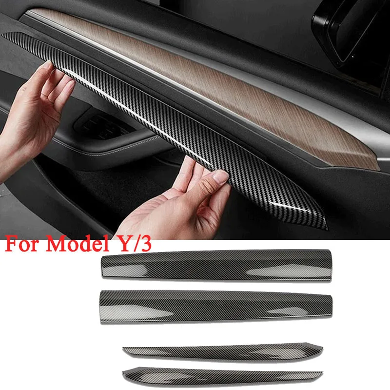 

4pcs For Model Y/3 3+ Real carbon fiber Black White Car Central Control Interior Trim Strip Interior Door Trim Strip For Tesla