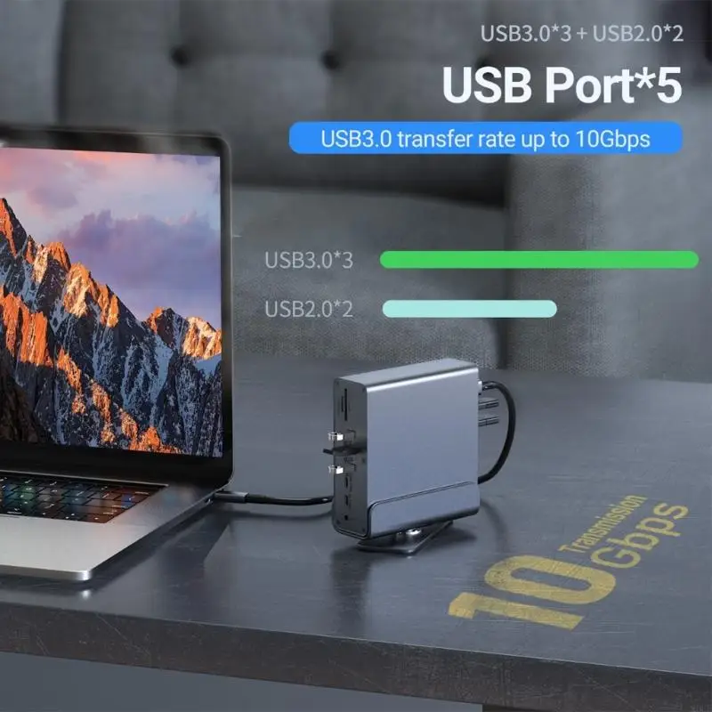 20CE Versatility USB C Laptop Docking Station, 15Ports Including HDTV , VGA, Double PD100W, RJ45 Port 4K 60Hz Display