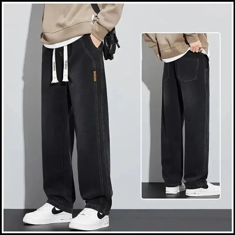 

Мужские джинсы в стиле ретро American Sle, свободные прямые брюки с широкими штанинами, повседневные длинные брюки с эластичным поясом в уличном стиле