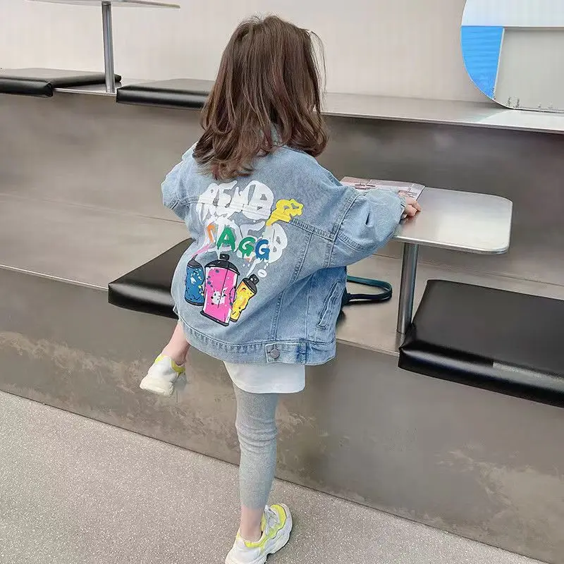 Kids Girls Denim Jacket Spring And Autumn 2023 New Top Wearing Clothing Korean Fashion Baby Clothes Girl Denim Jacket