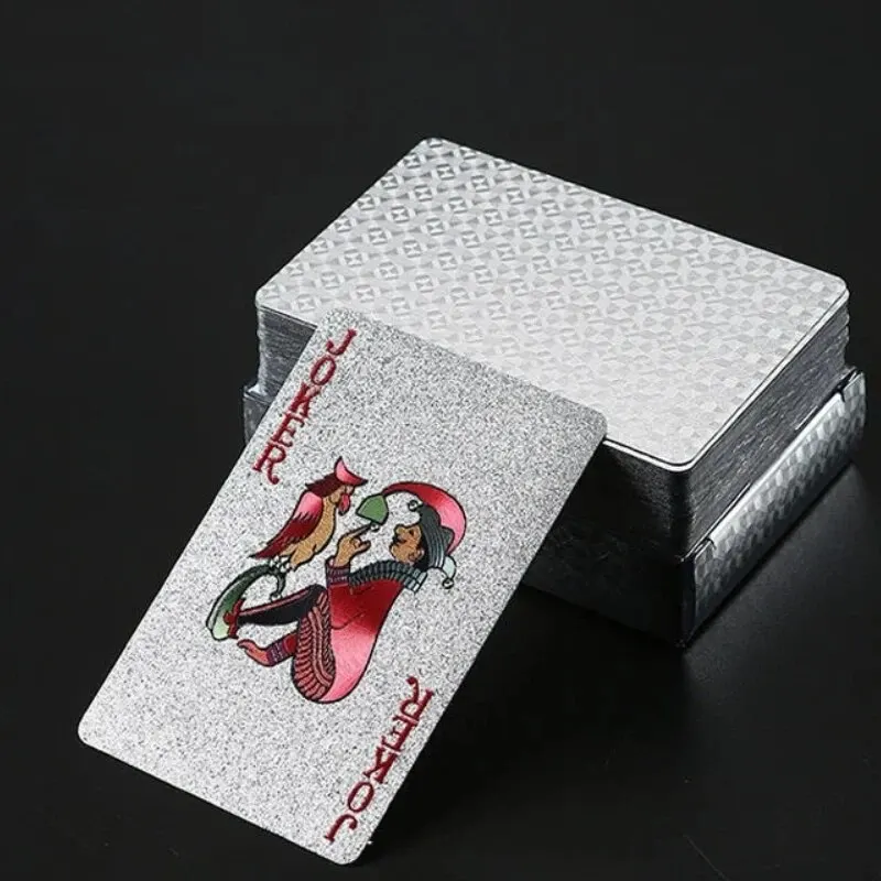 Carte da gioco in lamina d\'argento Gioco da poker Collezione regalo da poker in plastica impermeabile Attività per feste festive Scacchi e souvenir