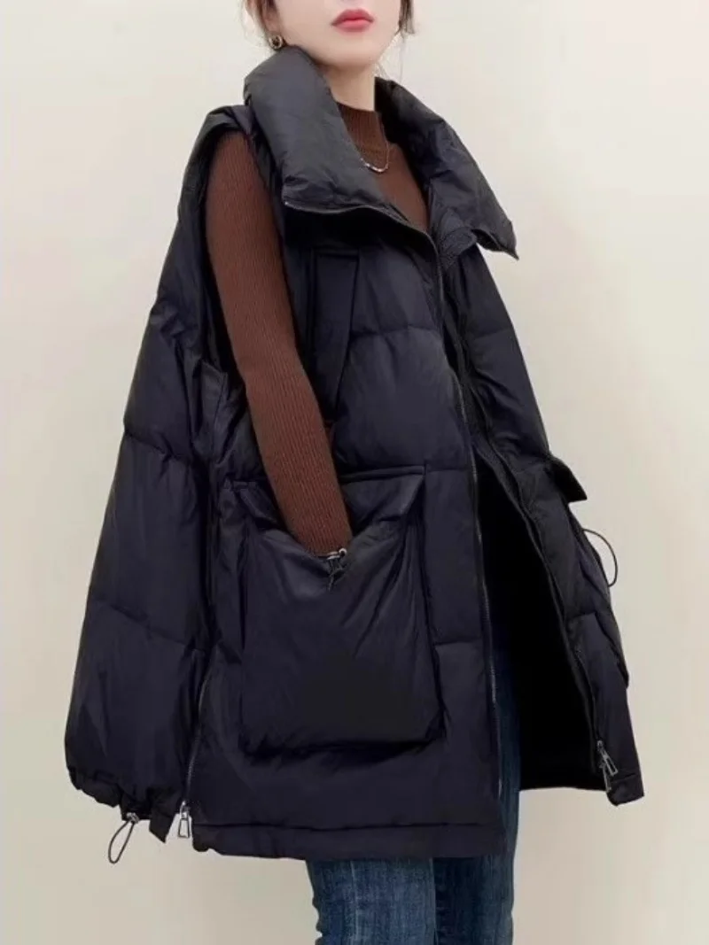 Medium-Length Cotton Vest For Women 2025 Fall/Winter Korean Loose Jacket With Stand-Up Collar Sleeveless Design Waistcoat w1115