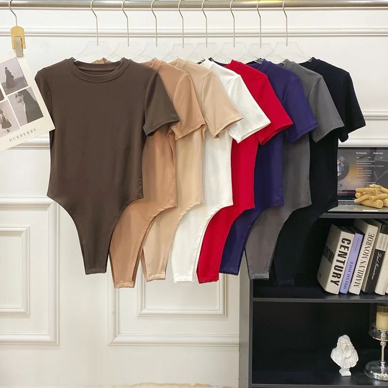 

Slimming Basic round Ne ort Sve T-irt Women's High Waist ort Pants Suit Cotton Commute Sle Spring