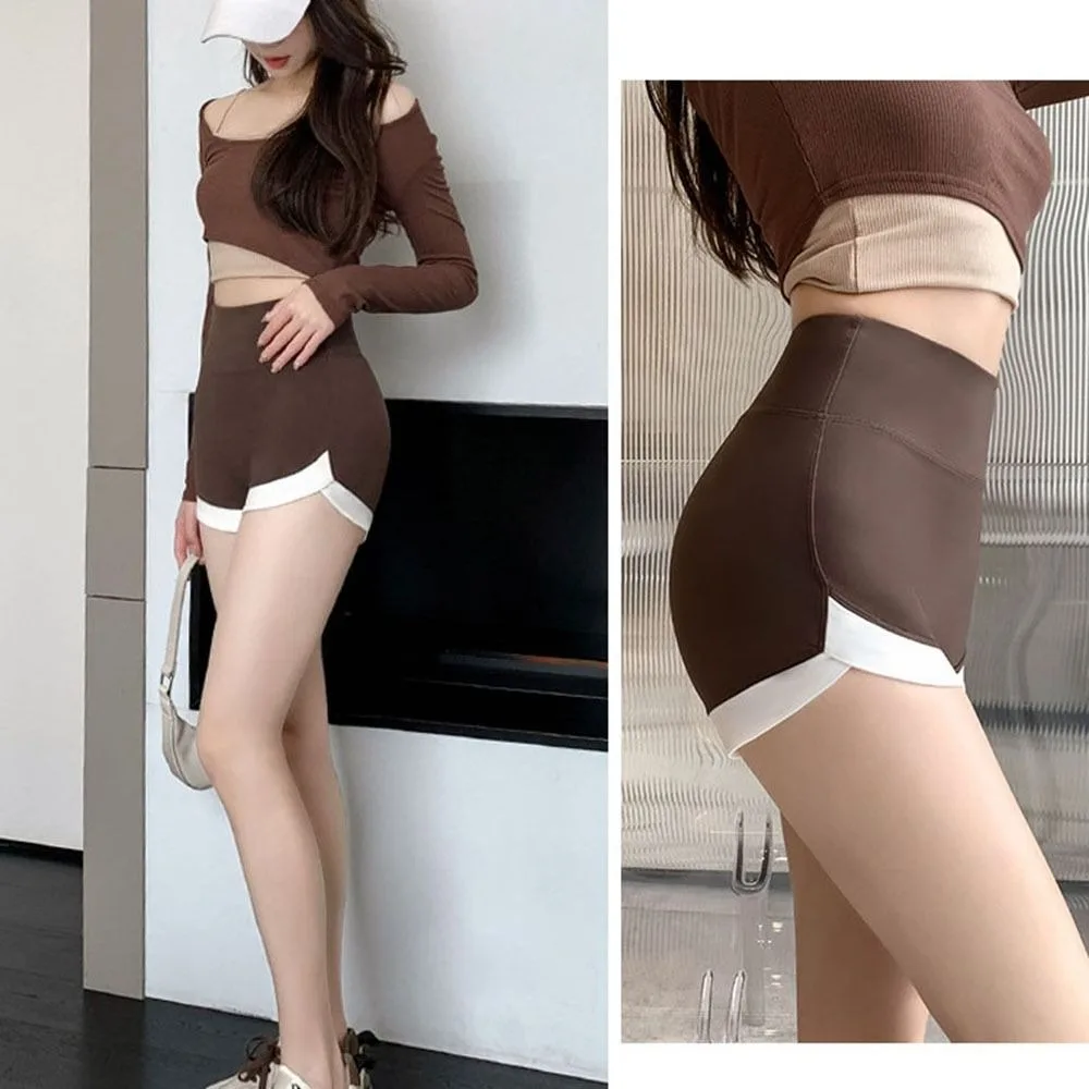 Slimming For Girl Sports High Waist Anti-glare Ice Silk Non-curling Boxer Shorts Women Brief Contrast Color Safety Short Pants