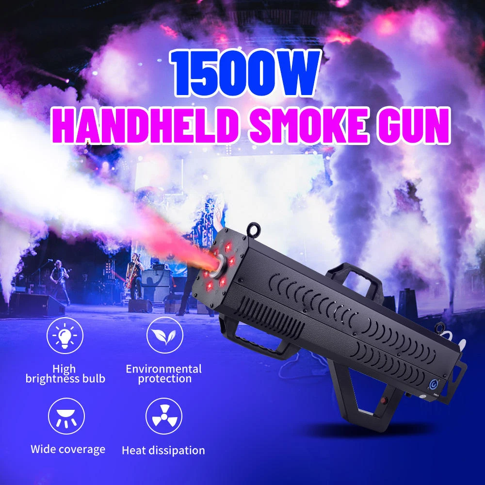 Butoy 1500W Handheld Smoke Gun Dry Ice Effect LED RGBW Stage Special Effect Smoke Sprayer for Nightclub Party Weddings DJ Disco