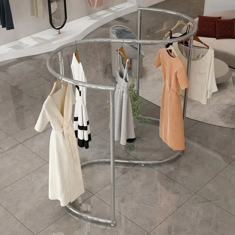 Clothing store display rack Stainless steel curved middle island rack Floor-to-ceiling men's and women's clothing store