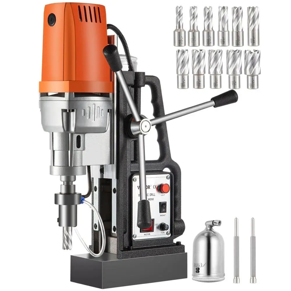 

Magnetic Drill 1550W Magnetic Drill Press with 2Inch Boring Diameter Annular Cutter Machine 2900 LBS 11pcs HSS Annular Cutter