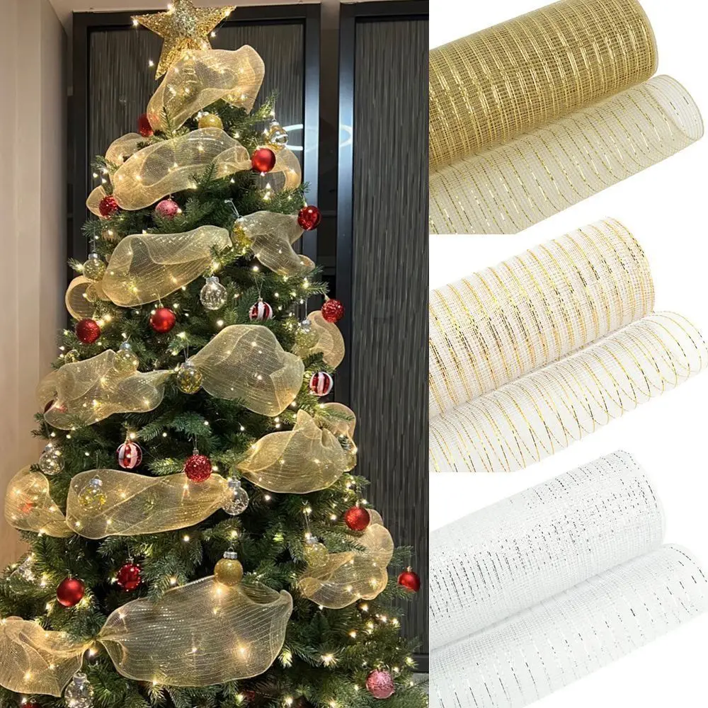 

Christmas Ribbon Tree Decoration Mesh Tulle Roll Christmas Flower Wreath Mesh DIY Christmas Decor for Home Xmas Gifts New Year
