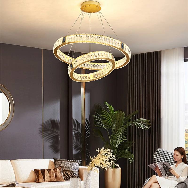 Upgrade Round Ceiling Chandelier For Kitchen Dining Room Duplex Building Villa  Crystal Pendant Lamp LED Lighting Fixtures