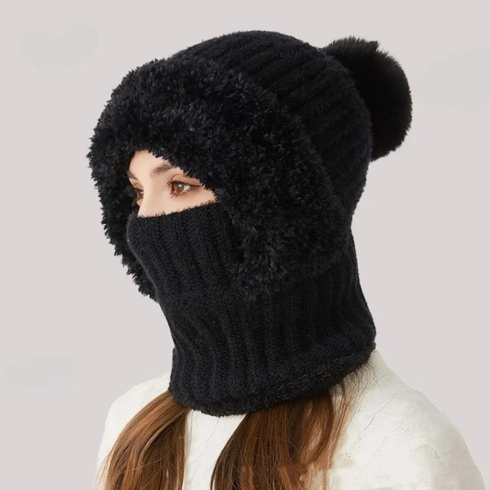 يندبروف قبعة صوف وشاح قناع مجموعة النساء الرقبة أدفأ قبعة تزلج طوي مطاطا المرأة الشتاء قبعة أفخم الرجال رئيس هود وشاح قبعة #6
