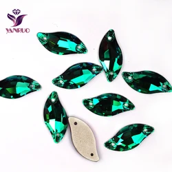 YANRUO 3254 foglia diamante smeraldo Flatback grandi strass sciolti ornamenti per cucire cristalli cucire su pietre indumento cristallo di vetro