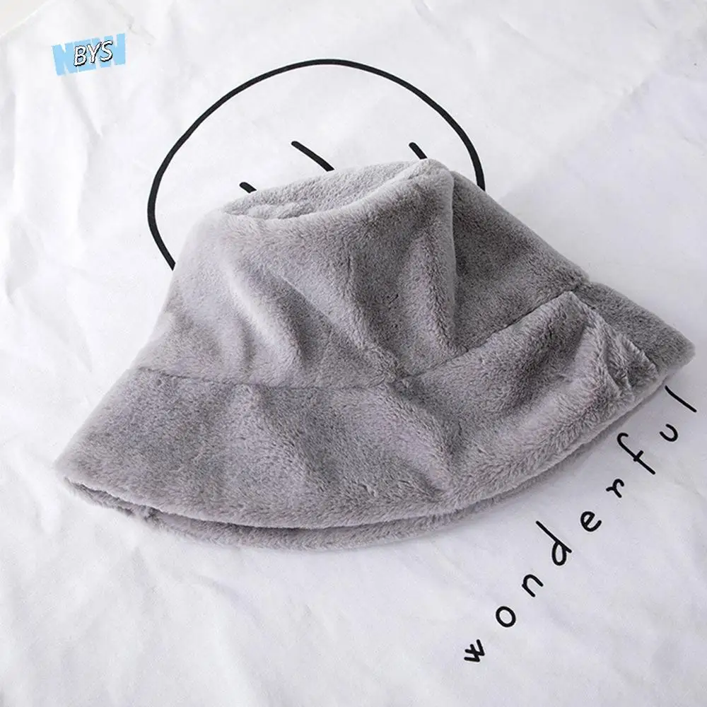 

Vacation Women Warmer Outdoor Soft Winter Faux Fur Rabbit Bucket Hat Fishing Cap Warm Hat