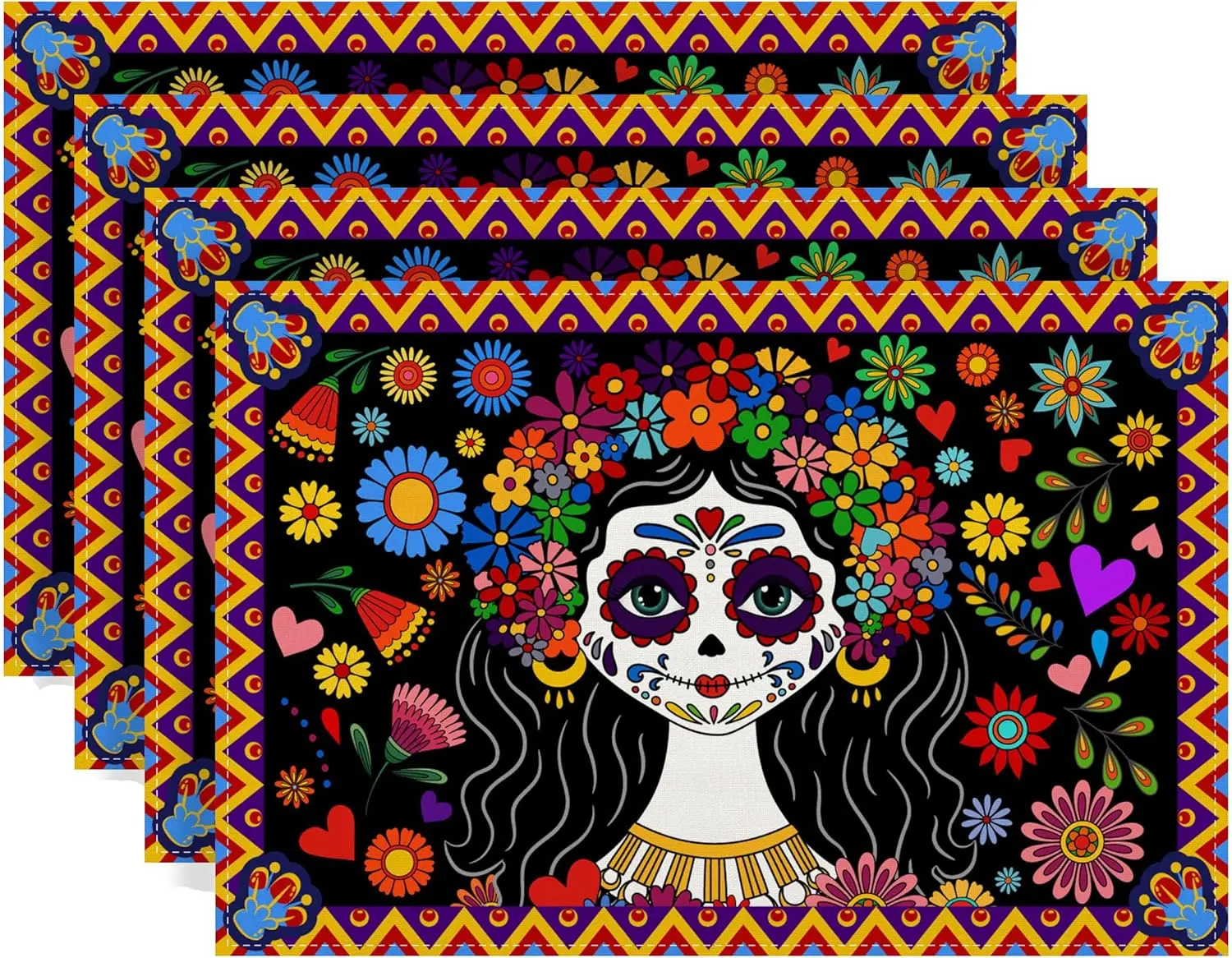 Mexican Day of The Dead Sugar Skull Placemats Mexico Dia De Los Muertos Table Mats Holiday Home Party Decor Kitchen Table Decor