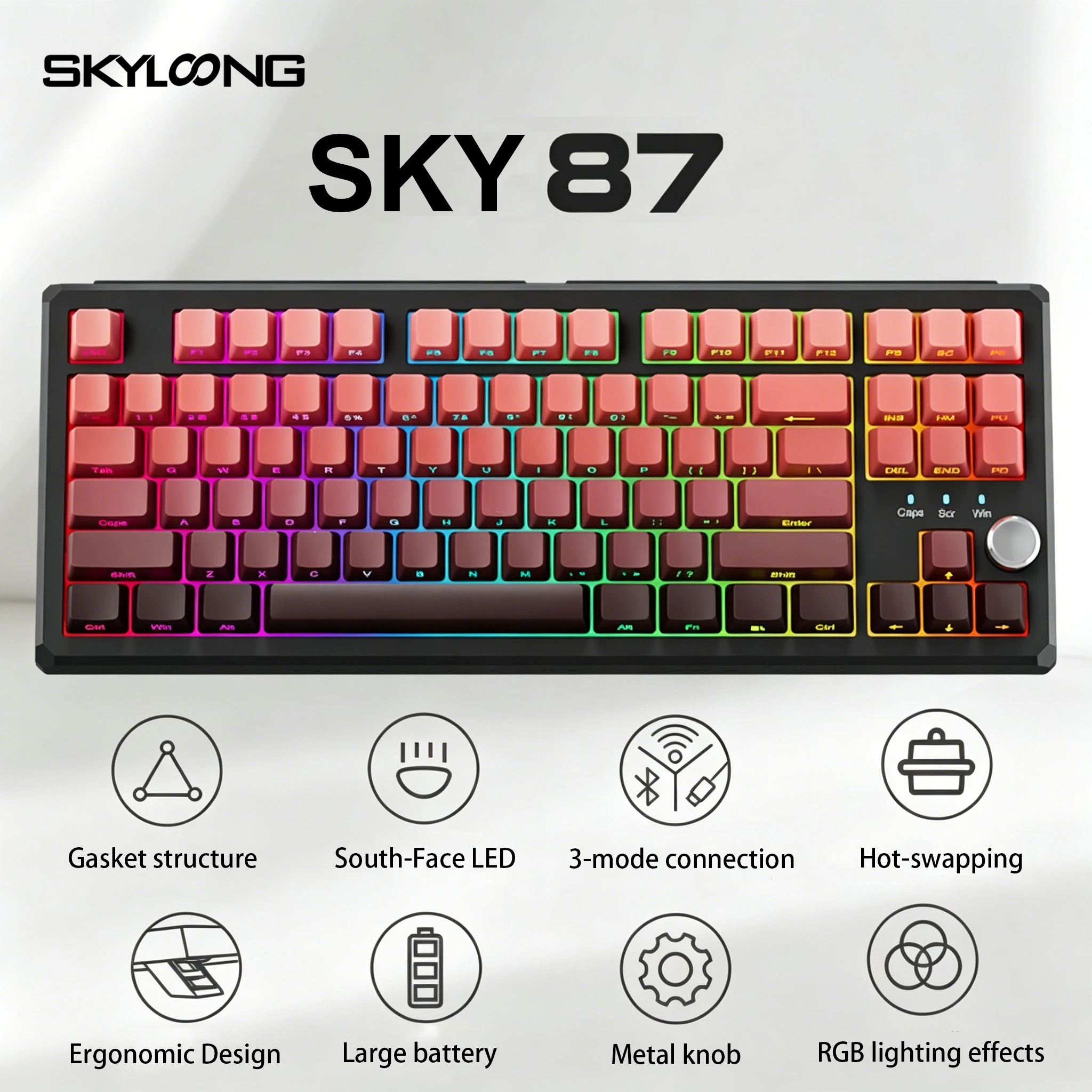 SKYLOONG SKY87Wireless Gaming Keyboard Hot Swappable Mechanical Switch RGB Lights PBT Keycaps 80% PC Office Keyboard Bluetooth