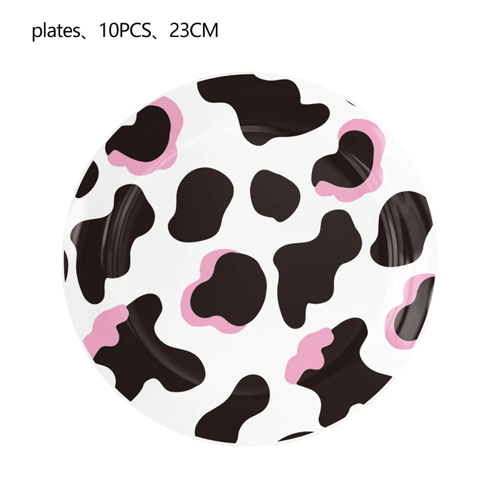 Pink Black Cow Printing Farm Theme Party Festival Disposable Tableware Decoration Supplies Suitable for Various Occasions Cute