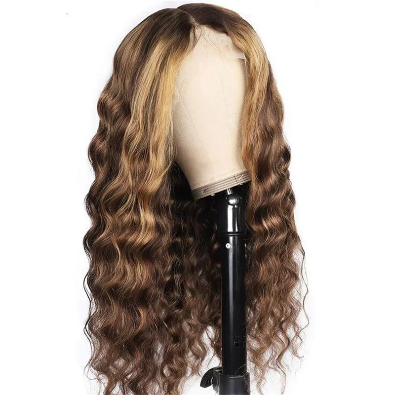 

Middle part Glueless Highlight Brown Blonde 26inch Kinky Curly Lace Front Wig Mached All SkinsBabyHair Preplucked Heat Resistant